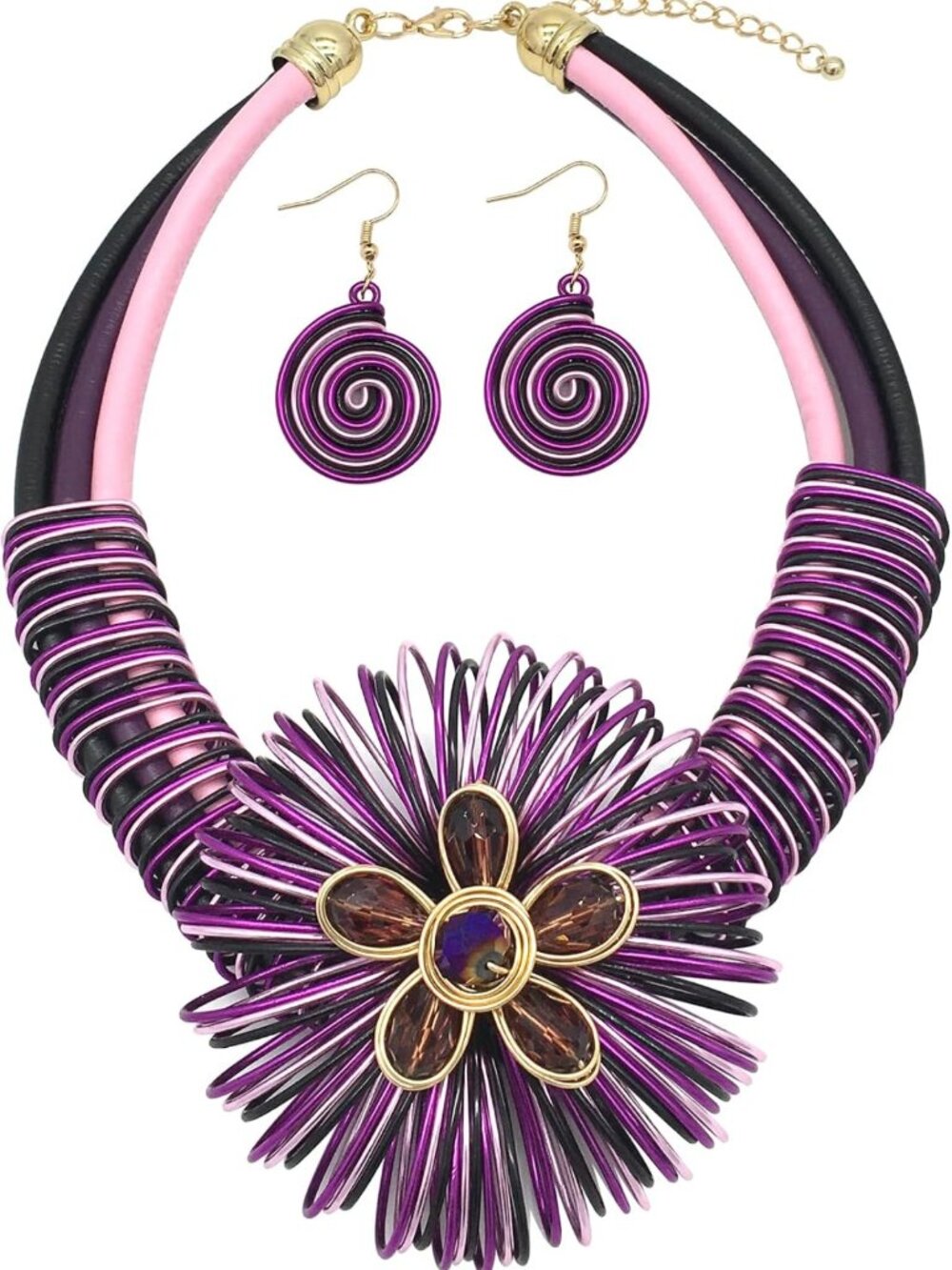 Bold Tribal Statement Necklace & Earring Set | Colorful Handmade African Jewelry